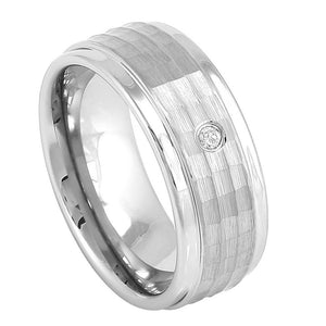 8mm Tungsten Carbide Brushed Hammered Finish Wedding Band Ring