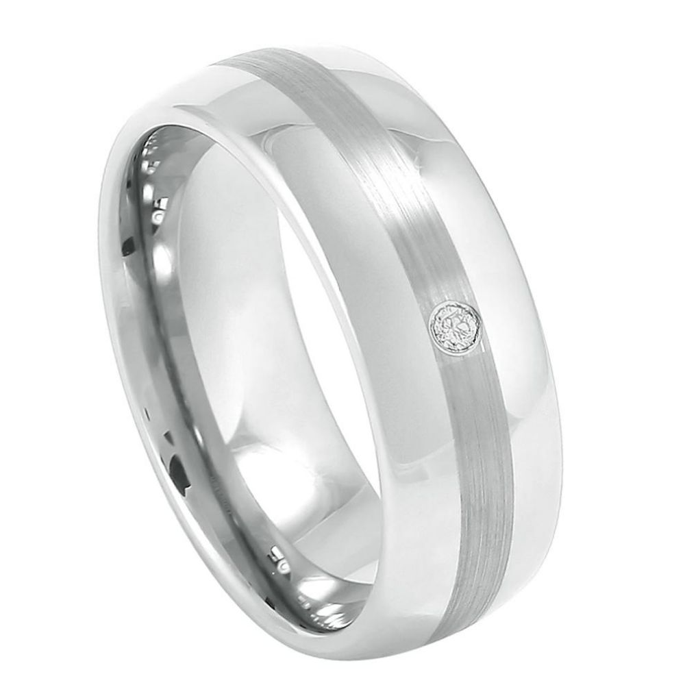 8mm Tungsten Carbide Domed High Polished Finish Brushed Striped Center Wedding Band Ring