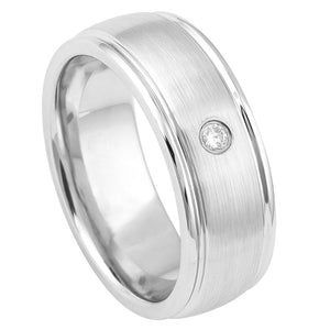 8mm Tungsten Carbide Brushed Finish Center Shiny Stepped Edge Wedding Band Ring
