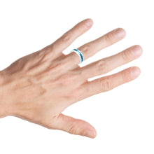 Load image into Gallery viewer, 8mm White Ceramic Domed Ring with Aquamarine Carbon Fiber Inlay Wedding Band Ring