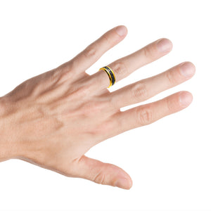 8mm Tungsten Carbide Yellow Gold Plated High Polish with Blue & Black Carbon Fiber Inlay Ring