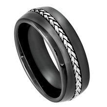 Load image into Gallery viewer, 8mm High Polished Domed Black Ceramic Ring with Braided Stainless Steel Inlay Wedding Band Ring