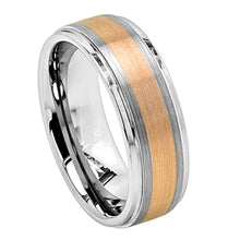 Load image into Gallery viewer, 8mm Tungsten Carbide Copper Tone IP Plated Flat Brushed Center with High Polished Stepped Edge
