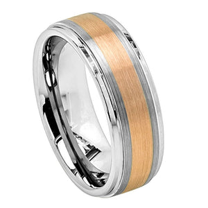 8mm Tungsten Carbide Copper Tone IP Plated Flat Brushed Center with High Polished Stepped Edge