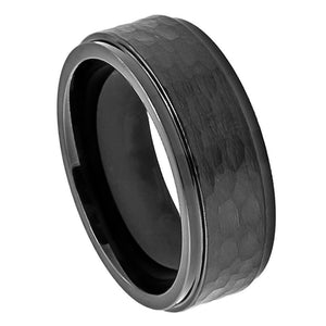 8mm Cobalt Ring Black IP Plated Stepped Edge Hamm Wedding Band Ring