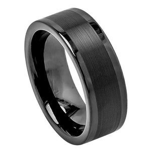 8mm Tungsten Carbide Pipe Cut Brushed Center High Polished Flat Edge Wedding Band Ring