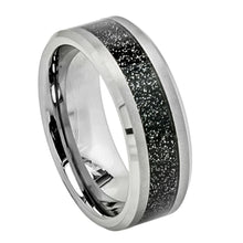 Load image into Gallery viewer, 8mm Tungsten Carbide Shiny Beveled Edge with Black Sandstone Carbon Fiber Inlay Wedding Band Ring