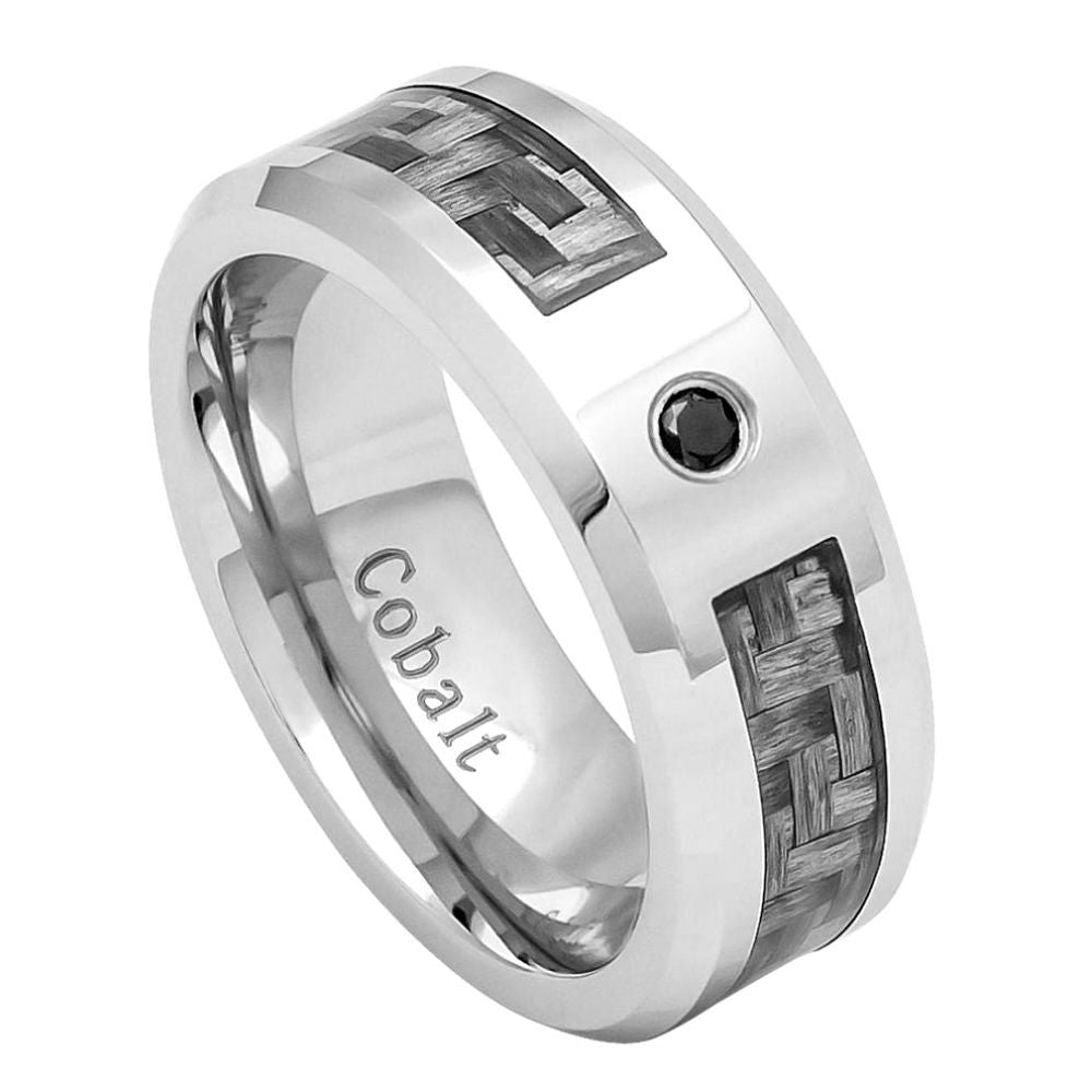 8mm Dark Gray Carbon Fiber Inlay Wedding Band Ring