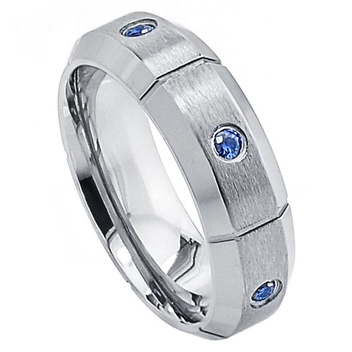 7mm Tungsten Carbide Multi-Grooved Brushed Finish High Polished Beveled Edge Wedding Band Ring