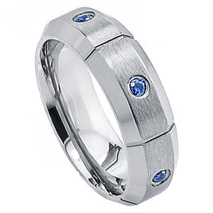 7mm Tungsten Carbide Multi-Grooved Brushed Finish High Polished Beveled Edge Wedding Band Ring