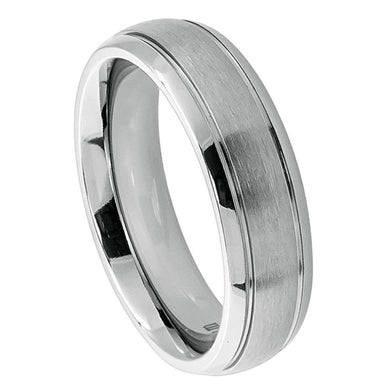 6mm Titanium Ring Domed Brushed Center High Polished Ridged Edge Wedding Band Ring
