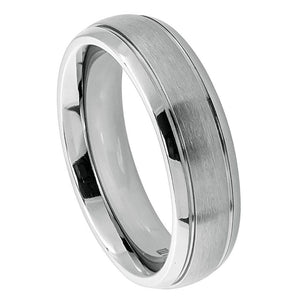 6mm Titanium Ring Domed Brushed Center High Polished Ridged Edge Wedding Band Ring
