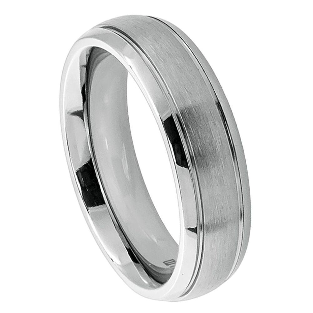 6mm Titanium Ring Domed Brushed Center High Polished Ridged Edge Wedding Band Ring