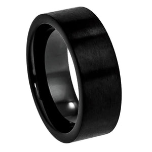 8mm Cobalt Ring Black IP Plated Brushed Pipe Cut Band Wedding Band Ring