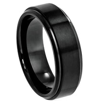 Load image into Gallery viewer, 8mm Cobalt Ring Black IP Plated Brushed Center High Polished Stepped Edge Wedding Band Ring