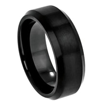 Load image into Gallery viewer, 8mm Cobalt Ring Black IP Plated Brushed Center High Polished Beveled Edge Wedding Band Ring