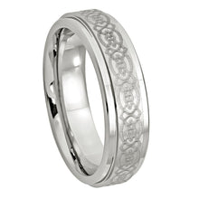 Load image into Gallery viewer, 6mm Cobalt Ring High Polished Stepped Edge Laser Engraved Celtic Design Wedding Band Ring