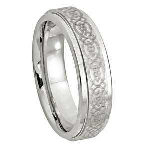 6mm Cobalt Ring High Polished Stepped Edge Laser Engraved Celtic Design Wedding Band Ring