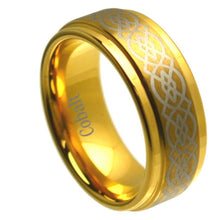 Load image into Gallery viewer, 8mm Cobalt Ring Yellow Gold Tone IP Plated High Polished Laser Engraved Celtic Knot Pattern