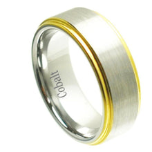 Load image into Gallery viewer, 8mm Cobalt Ring Yellow Gold Tone IP Plated Shiny Edge Brushed un-Plated Center Wedding Band Ring