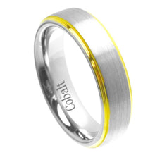 Load image into Gallery viewer, 6mm Cobalt Ring Yellow Gold Tone IP Plated Shiny Edge Brushed un-Plated Center Wedding Band Ring