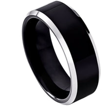 Load image into Gallery viewer, 8mm Cobalt Ring Black IP Plated High Polished Center non-Plated High Polished Beveled Edge