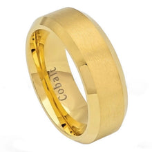 Load image into Gallery viewer, 8mm Cobalt Ring Brushed Polished Gold Plated Center Shiny Beveled Edge Wedding Band Ring