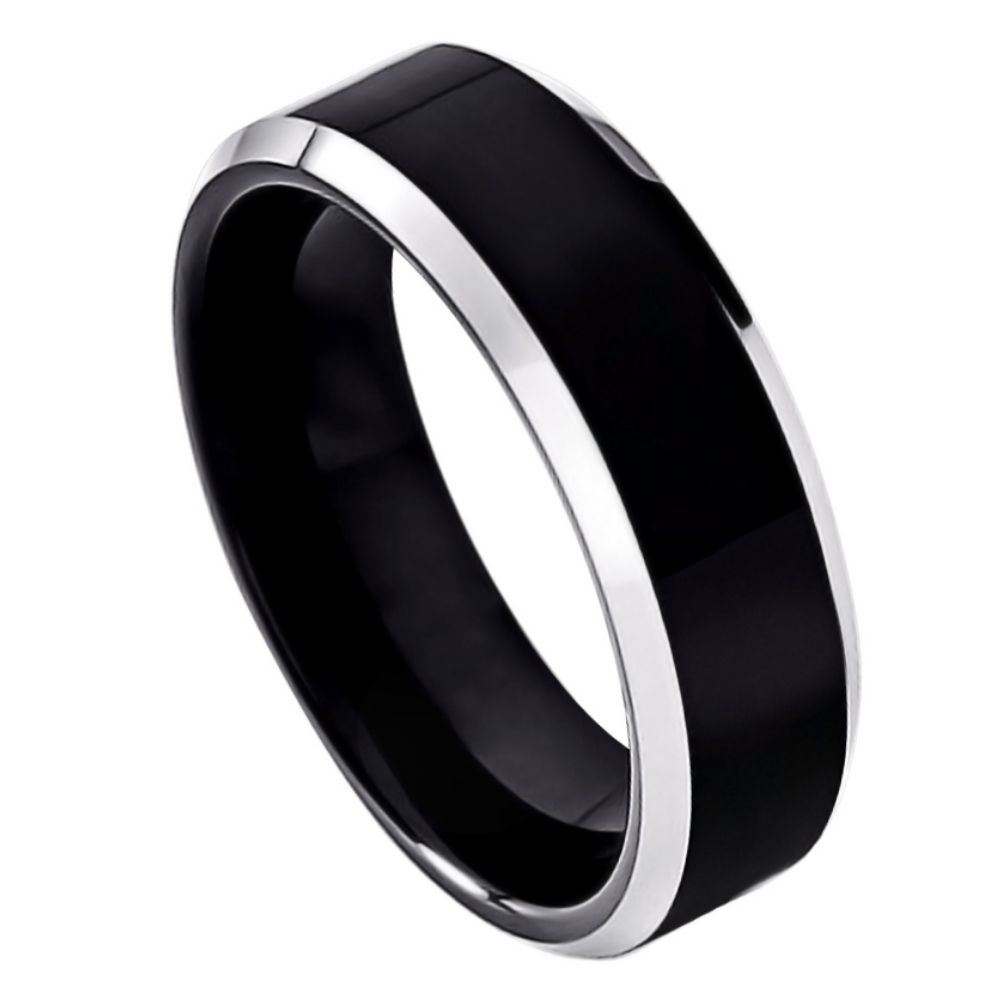 6mm Cobalt Ring Black IP Plated High Polished Center non-Plated High Polished Beveled Edge