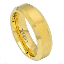 Load image into Gallery viewer, 6mm Cobalt Ring Brushed Polished Gold Plated Center Shiny Beveled Edge Wedding Band Ring