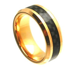 Load image into Gallery viewer, 8mm Cobalt Ring Yellow Gold Tone IP Plated High Polished with Black Carbon Fiber Beveled Edge