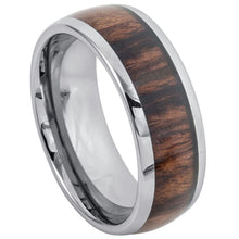 Load image into Gallery viewer, 8mm Titanium Ring High Polished Domed with Rosewood Inlay Wedding Band Ring