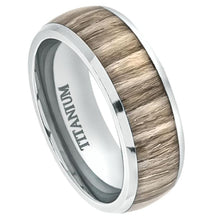 Load image into Gallery viewer, 8mm Titanium Ring High Polished Domed with Ashen Zebra Rosewood Inlay Wedding Band Ring