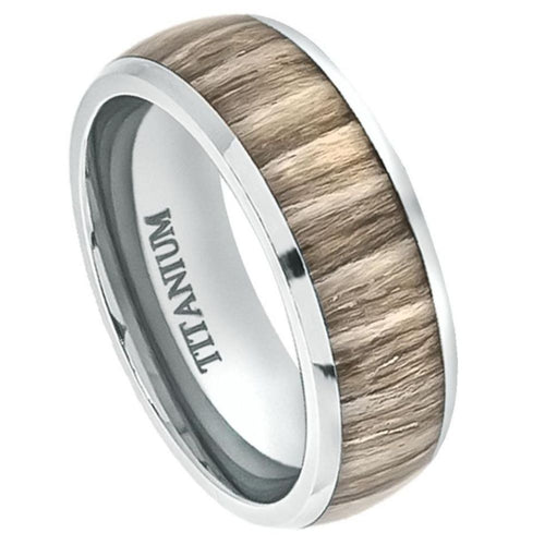 8mm Titanium Ring High Polished Domed with Ashen Zebra Rosewood Inlay Wedding Band Ring