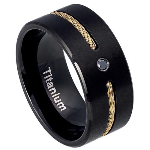 10mm Pipe-cut Brushed Finish  Yellow Gold IP Plated Stainless Steel Rope Inlay  With ONE (1) Ring