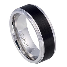 Load image into Gallery viewer, 8mm Black IP Brushed Center High Polished Stepped Edge Cobalt Ring Wedding Band Ring