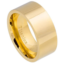 Load image into Gallery viewer, 10mm High Polished Pipe-cut Yellow Gold I Titanium Ring Wedding Band Ring