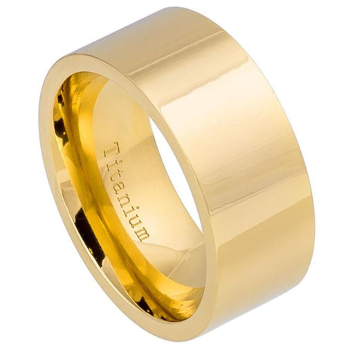 10mm High Polished Pipe-cut Yellow Gold I Titanium Ring Wedding Band Ring