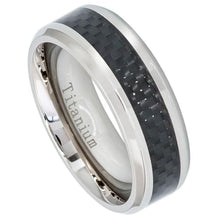 Load image into Gallery viewer, 8mm High Polished Titanium Ring with Black Carbon Fiber Inlay Wedding Band Ring