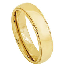 Load image into Gallery viewer, 5mm Yellow Gold Tone IP Plated Domed Titanium Ring with Milgrain Wedding Band Ring