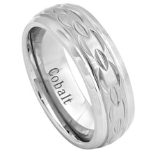 Load image into Gallery viewer, 8mm Cobalt Ring Brushed Center with Carved Chain Design and High Polished Beveled Edge Wedding Ring