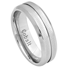 Load image into Gallery viewer, 7mm High Polished Grooved Center with Crisscross Pattern Design Wedding Band Ring