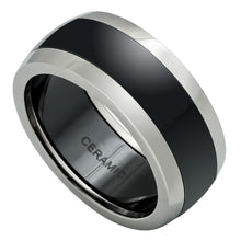 Load image into Gallery viewer, 9mm Domed Black Ceramic Center with Stainless Steel Sides Wedding Band Ring