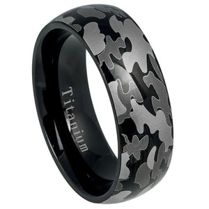 8mm Black IP Plated Titanium Ring High Polished Military Army Gray Camouflage Design Wedding Ring