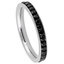 Load image into Gallery viewer, 3mm Titanium Eternity Ring with Black CZs Wedding Band Ring