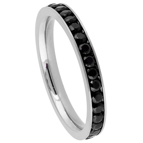 3mm Titanium Eternity Ring with Black CZs Wedding Band Ring