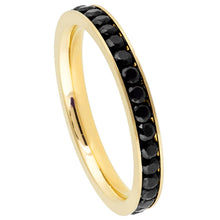 Load image into Gallery viewer, 3mm Yellow IP Plated Titanium Eternity Ring with Black CZs Wedding Band Ring