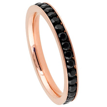 Load image into Gallery viewer, 3mm Rose Gold IP Plated Titanium Eternity Ring with Black CZs Wedding Band Ring