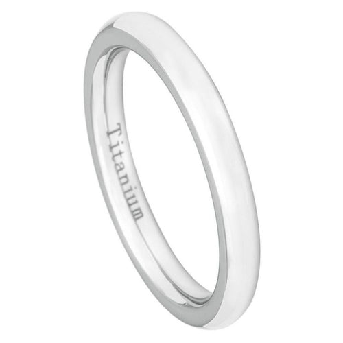 3mm White Titanium Classic Domed Ring Wedding Band Ring