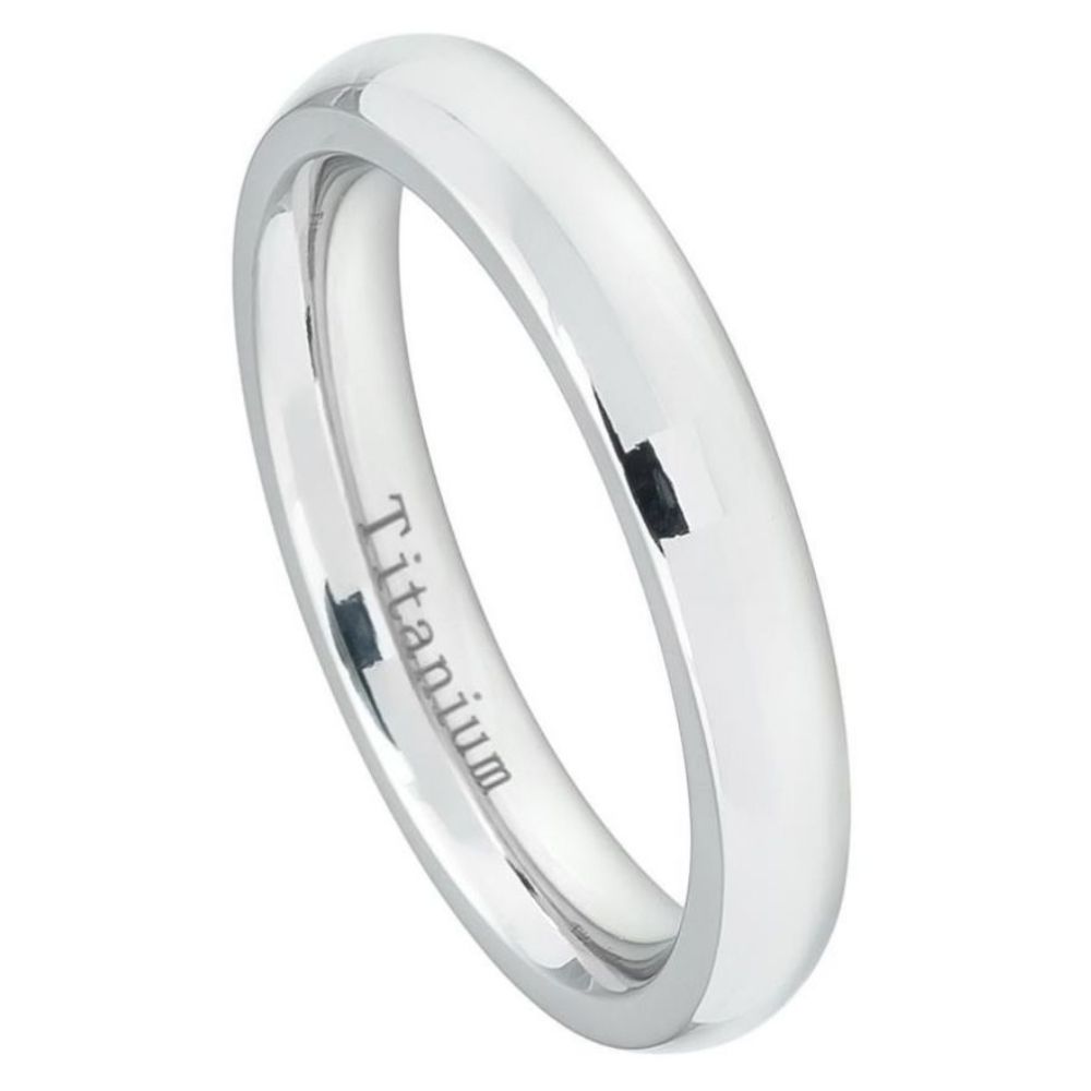 4mm White Titanium Classic Domed Ring Wedding Band Ring