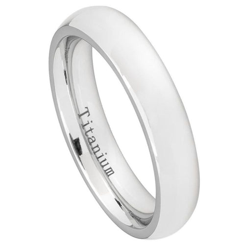 5mm White Titanium Classic Domed Ring Wedding Band Ring